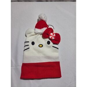 Sanrio Hello Kitty Christmas Beanie Santa‎ Peppermint Bow White Red H24HF61868